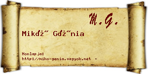 Mikó Génia névjegykártya
